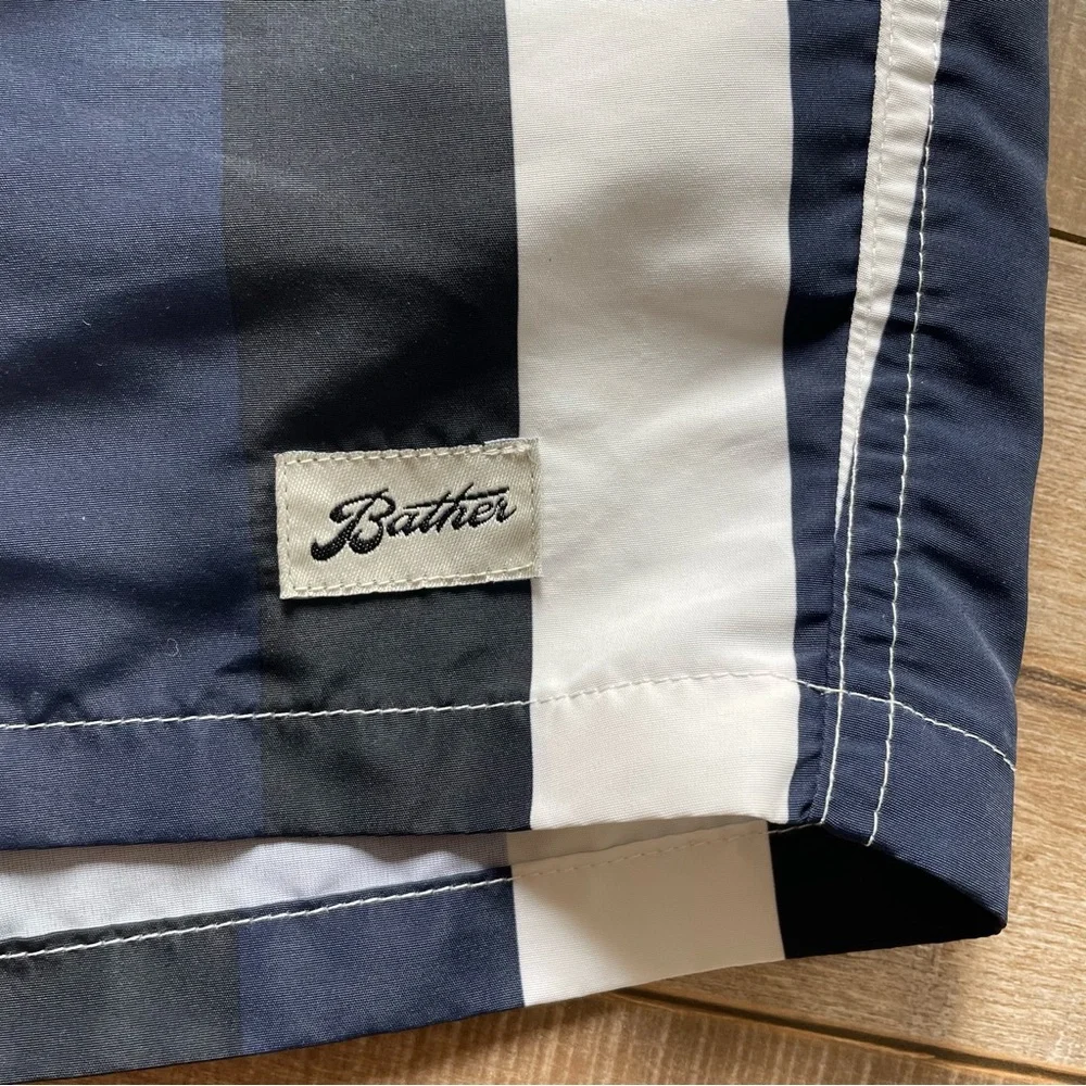 Bather men’s blue black white retro style striped swim trunks mesh lined, size M - Picture 5 of 13